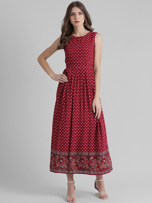 Zink London Maroon Printed Dress Price 