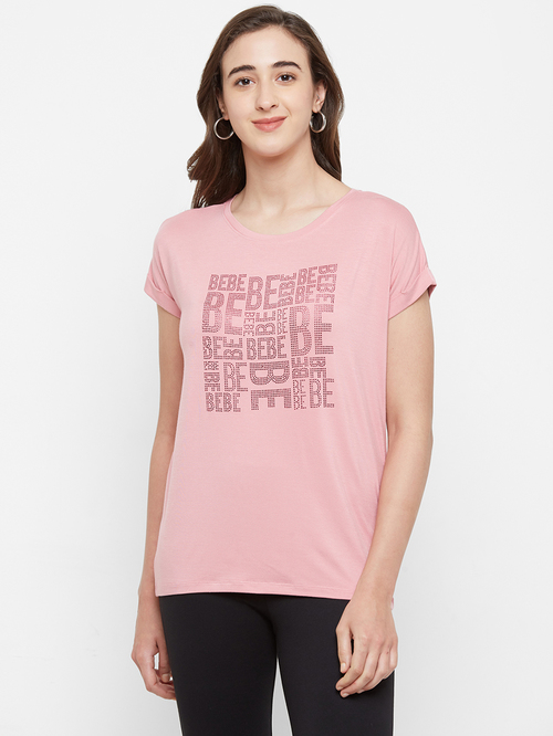 Bebe Mauve Glow Embellished Tee Price in India