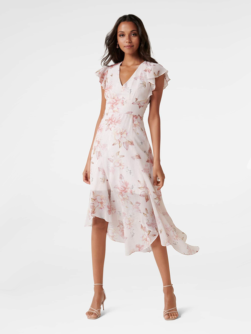 Forever New Pink Jenna Ruffle Sleeve Dress Price in India