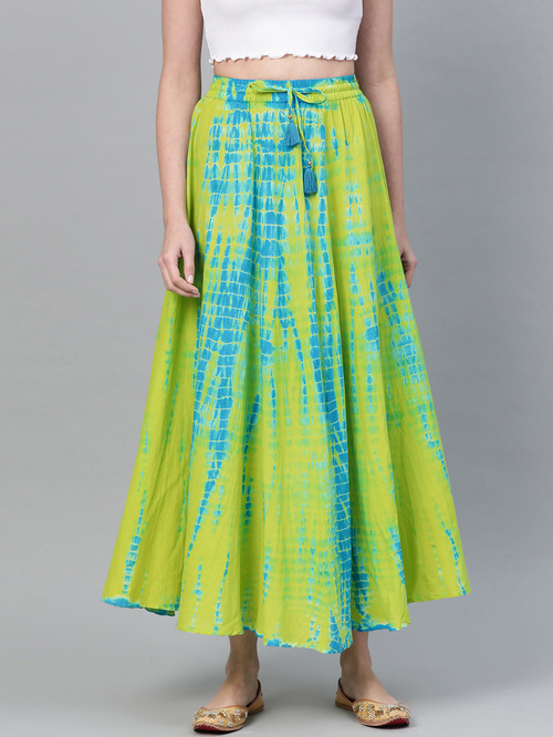 Varanga Lime Green Printed Maxi Skirt Price in India