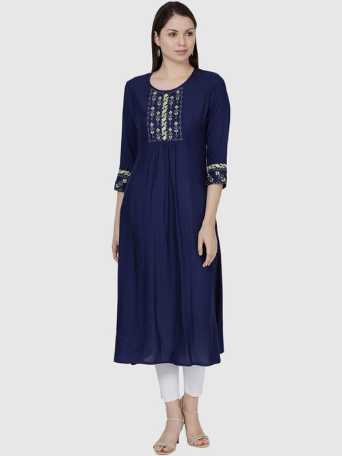 Soch Navy Embroidered A Line Kurta Price in India