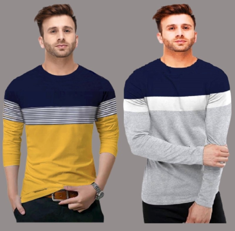 Solid Men Round Neck White, Blue, Yellow T-Shirt Price in India