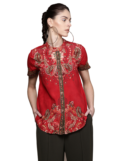 Label Ritu Kumar Burgundy Printed Shirt Price in India