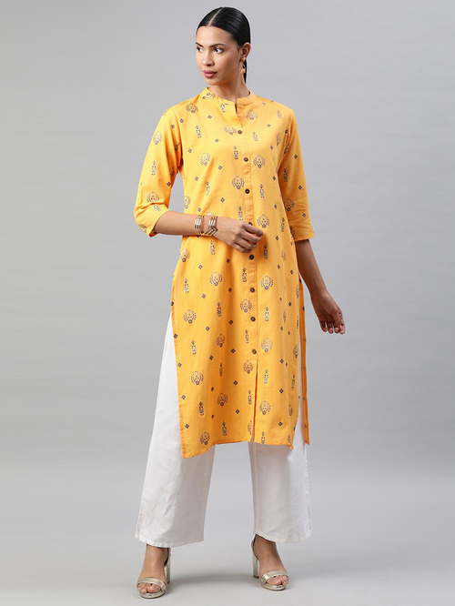 Soch Yellow Printed Straight Kurta Price in India