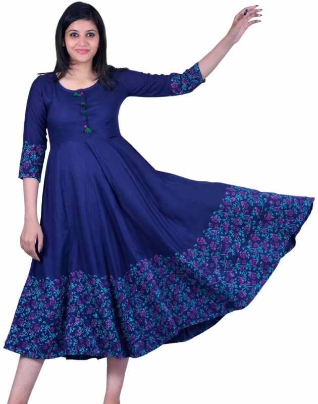 Women Printed Rayon Anarkali Kurta Price in India