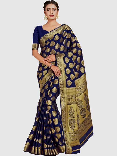 Mimosa Navy Woven Sarees With Blouse Price in India