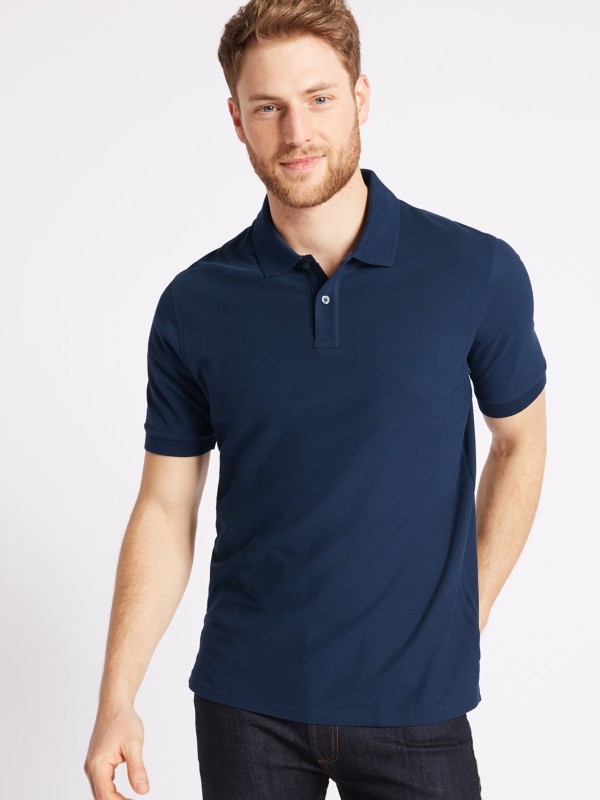 Solid Men Collared Neck Blue T-Shirt Price in India