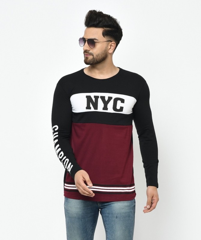 Typography Men Round Neck Maroon, Black T-Shirt Price in India