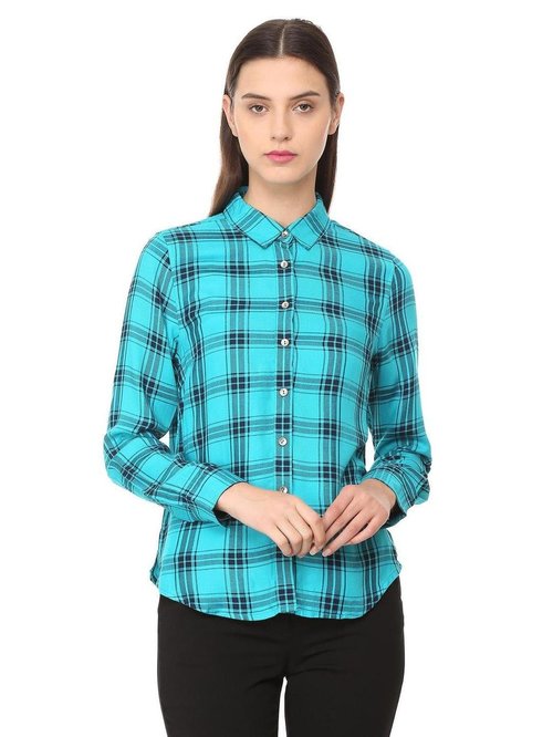Solly by Allen Solly Teal Checks Shirt Price in India
