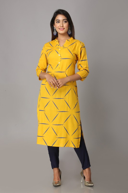 Women Printed Cotton Blend Straight Kurta Price in India