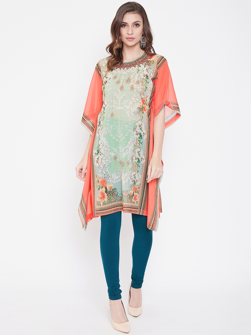 The Kaftan Company Coral & Mint Jeweled Beauty Kaftan Price in India