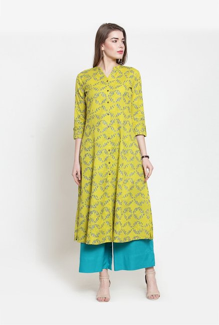 Varanga Lime Green Cotton Printed Kurti Palazzo Set Price in India