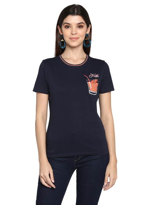 Mode By Red Tape Navy Blue T-Shirt Price in India