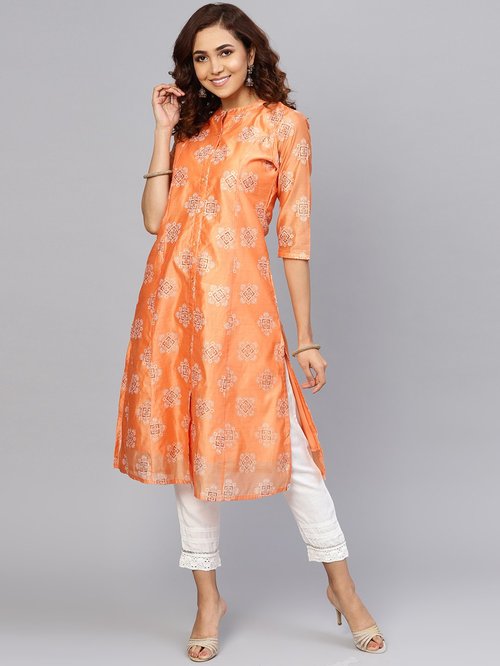 Juniper Coral Printed Straight Kurti Price in India