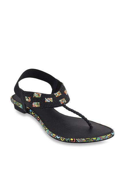 Mochi Black T-Strap Sandals Price in India