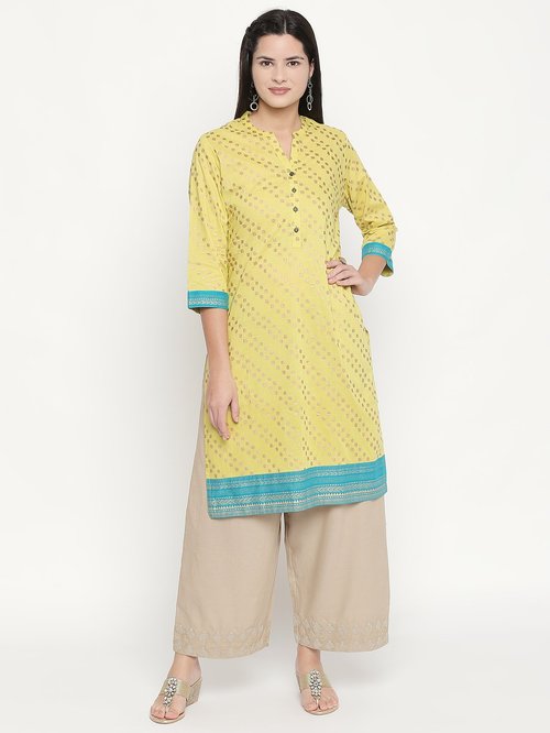 Rangmanch by Pantaloons Lime Printed Cotton Kurta Price in India