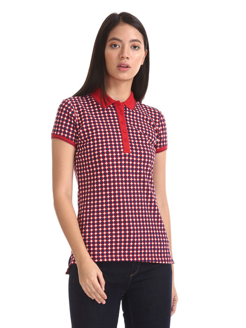 U.S. Polo Assn. Red Printed Polo T-Shirt Price in India