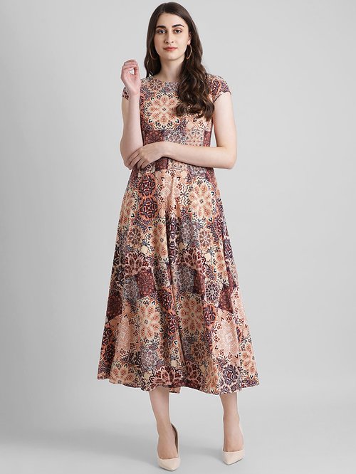 Zink London Beige Printed Dress Price in India