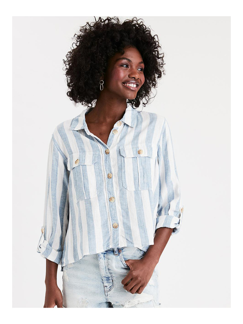 American Eagle Outfitters Blue Striped Shirt Price in India