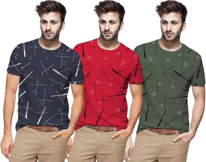 Printed Men Round Neck Multicolor T-Shirt Price in India