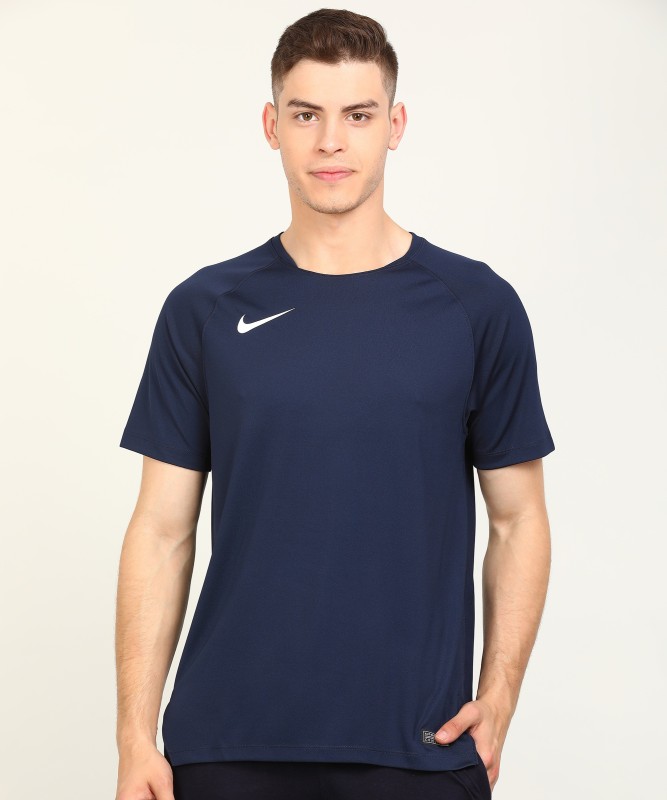 Solid Men Round Neck Blue T-Shirt Price in India