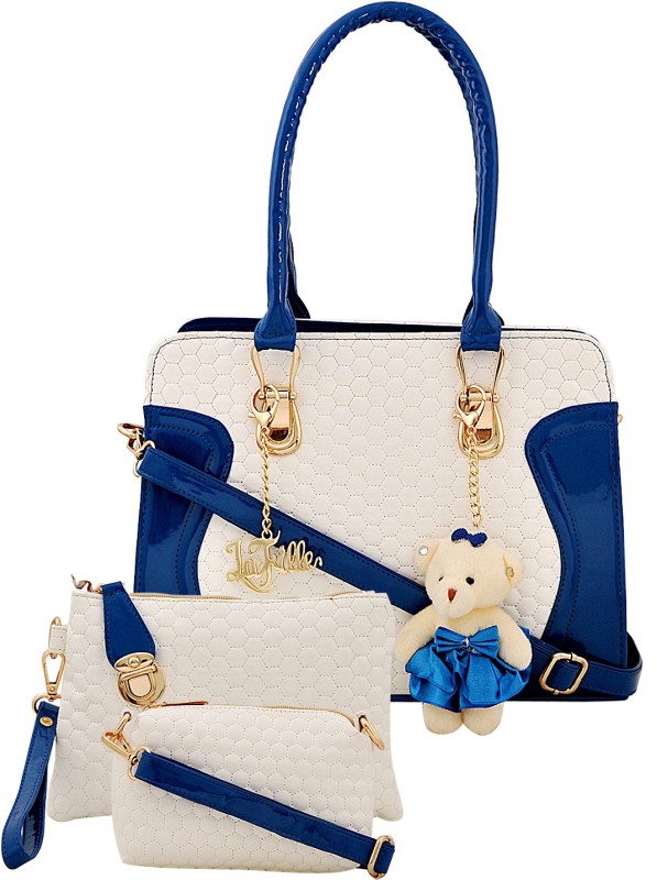 Women Blue, Beige Hand-held Bag Price in India