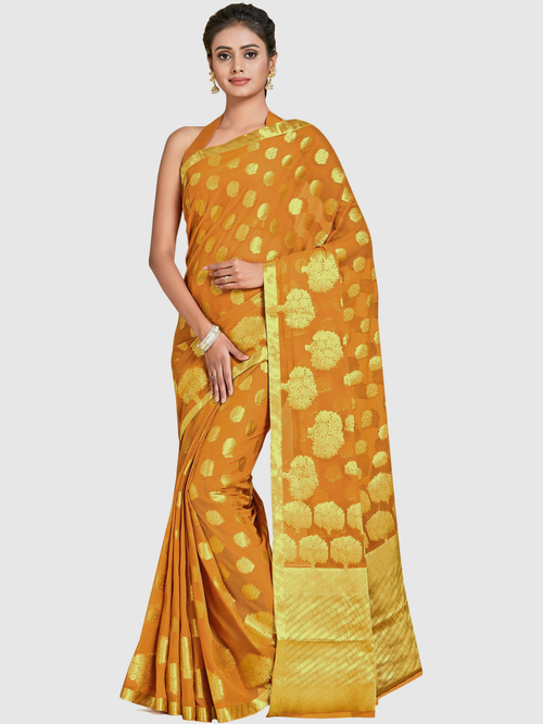 Mimosa Mustard Woven Sarees With Blouse Price in India