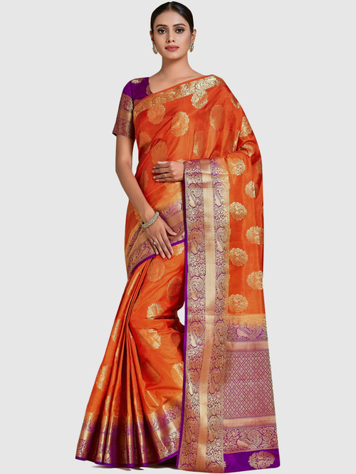 Mimosa Orange Woven Sarees With Blouse Price in India