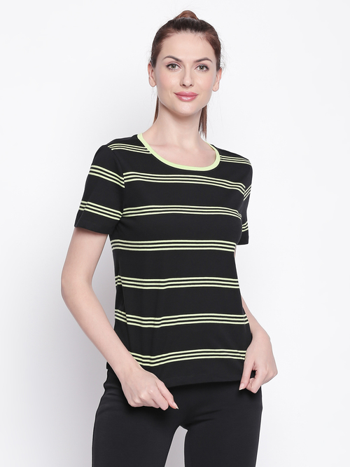 Ajile by Pantaloons Black Striped T-Shirt Price in India