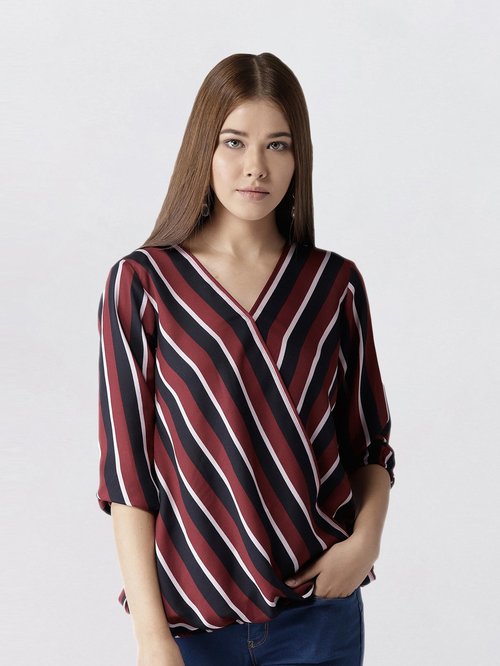 Style Quotient Maroon Striped Top Price in India