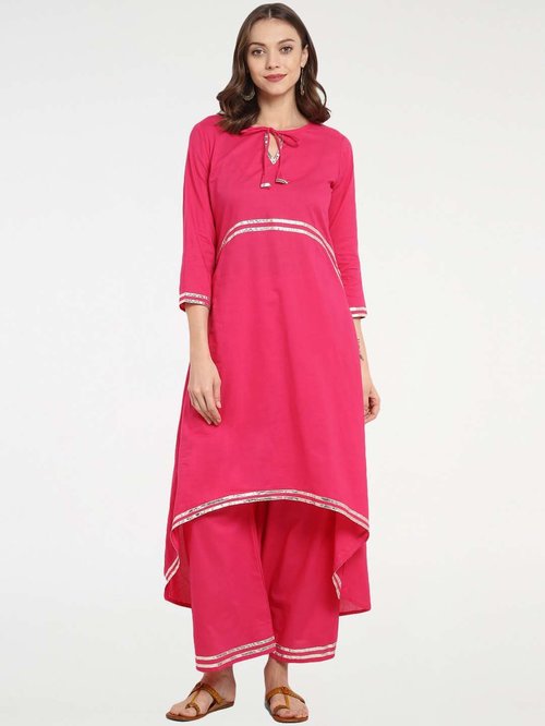 Bhama Couture Pink Cotton Kurti Palazzo Set Price in India