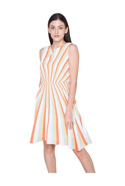 AND Orange Striped Knee Length Dress Price in India