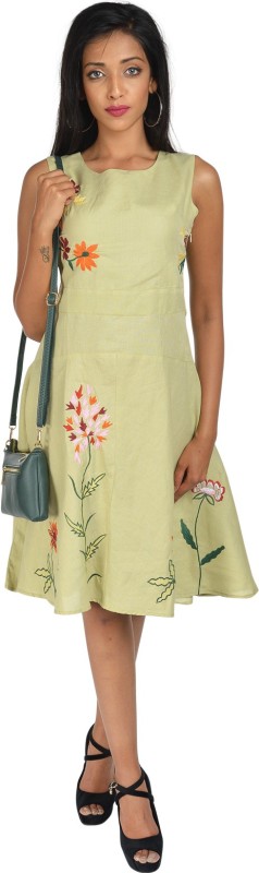 Women Fit and Flare Light Green Dress Price in India