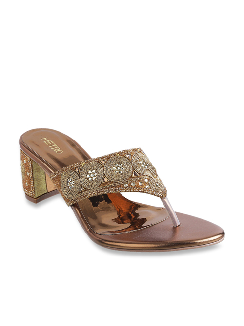 Metro Antique Gold Thong Sandals Price in India