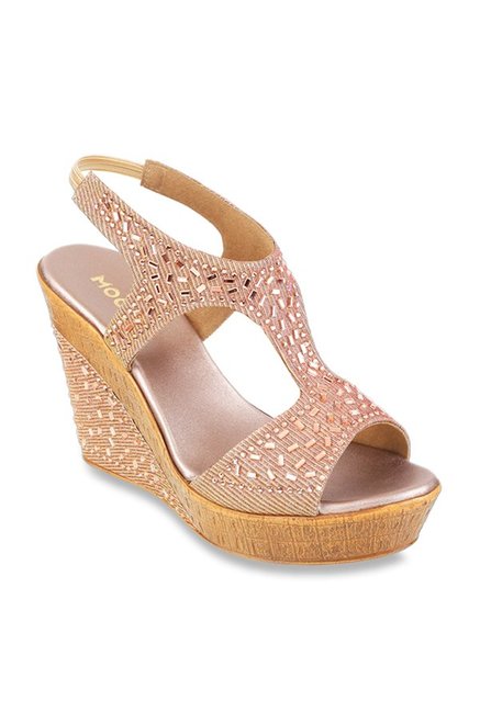 Mochi Rose Gold Sling Back Wedges Price in India