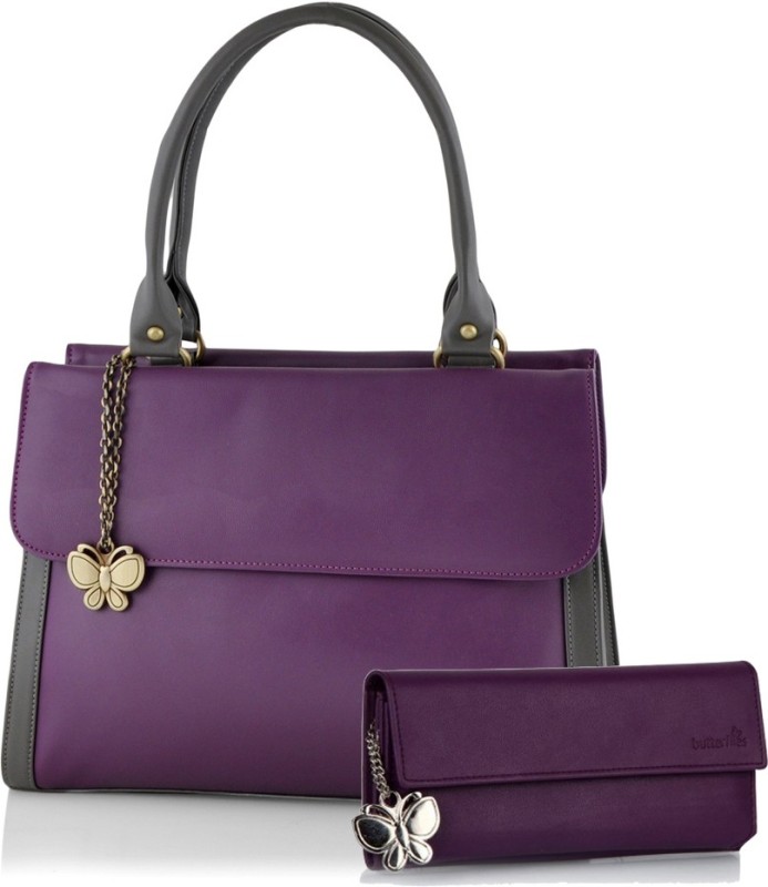 Women Purple, Black Hand-held Bag Price in India