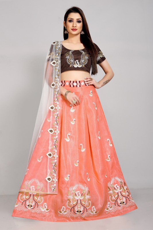 Embroidered Semi Stitched Lehenga Choli Price in India