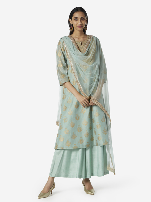 Vark by Westside Light Blue Kurta, Dupatta And Palazzos Set Price in India