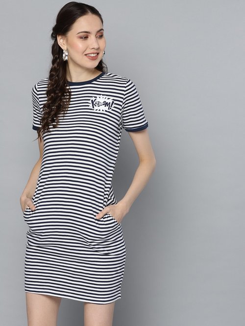 Street 9 Navy & White Striped Dress Price in India