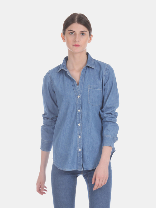 GAP Blue Long Sleeve Washed Denim Shirt Price in India