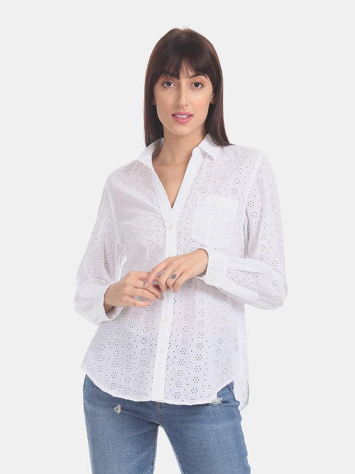 GAP White Eyelet Perfect Shirt Price in India