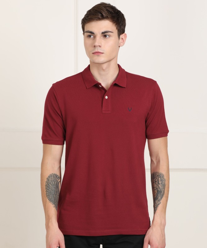 Solid Men Polo Neck Maroon T-Shirt Price in India