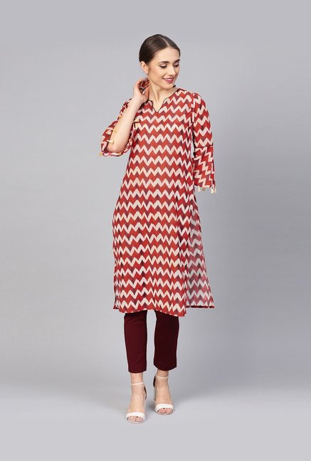 Jaipur Kurti Red Printed Straight Kurti Price in India