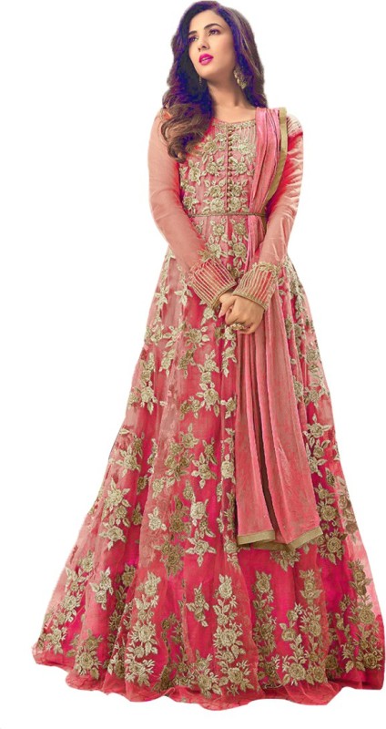 Ethnic Empire Cotton Blend Embroidered Gown/Anarkali Kurta & Bottom Material Price in India