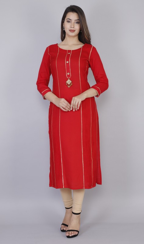 Women Solid Rayon Straight Kurta Price in India