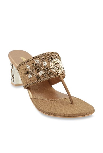 Mochi Antique Gold T-Strap Sandals Price in India