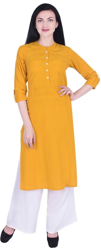 Women Solid Pure Cotton Straight Kurta Price in India