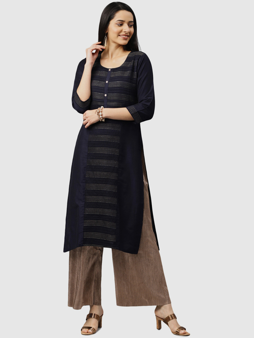 Soch Navy Embroidered Straight Kurta Price in India