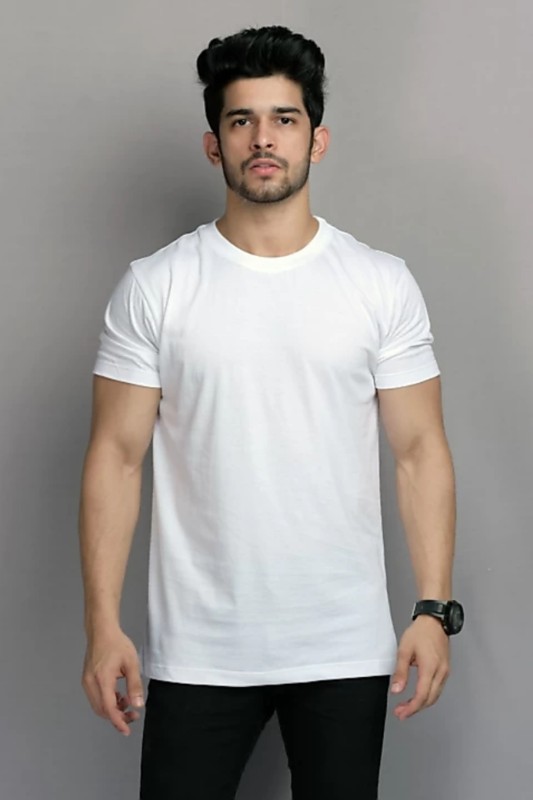 Solid Men Round Neck White T-Shirt Price in India