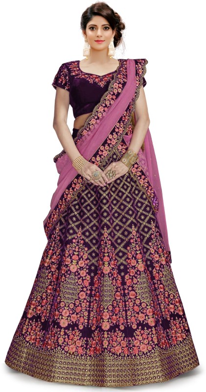 Embroidered Semi Stitched Lehenga Choli Price in India